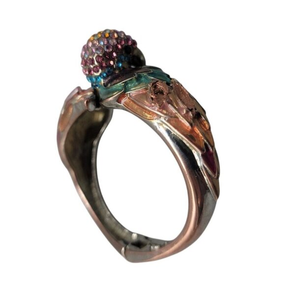 Betsey Johnson Parrot Head Bracelet Rhinestone Enamel Hinged Magnet Clamper 6.5" - Picture 4 of 16